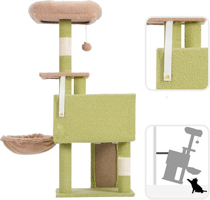 Gitelsnour Cat Tree, 41.3" Cat Tower for Indoor Kittens with Scratching Board and Posts, Multi-Level Cozy Cat Condo with 2 Perches, Hammock, Balls, Green and Yellow GCT005SGY
