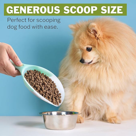 Spring Chef Dog Food Scoop, Contoured Translucent Flexi-Plastic Pet Food Scooper with Soft Grip Handle, Kitchen Magnetic Ice Scoop for Freezer, Ice Machine, Popcorn, Flour, Coffee Bean - Mint