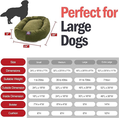 Majestic Pet 40 Inch Micro Velvet Calming Dog Bed Washable – Cozy Soft Round Dog Bed with Spine for Head Support - Fluffy Donut Puppy Mat 40x29x9 (inch) Large – Fern (2025)
