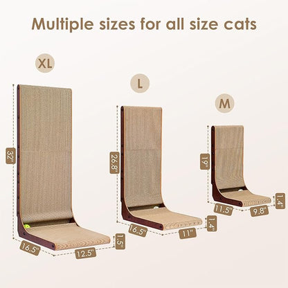 EHEYCIGA Cardboard Cat Scratcher for Indoor Kitten Cats, 19 Inch L Shaped Vertical Cat Scratching Board with Ball Cat Toy, Small Cat Scratcher Pad, Dark Brown