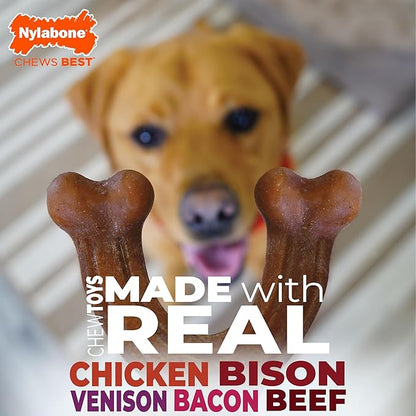 Nylabone Strong Chew Toy 4-Pack Bundle for Dogs Made with Real Bacon, Bison, Venison, Beef, & Chicken, Durable Dog Chew Bones for Aggressive Chewers, Large Dog Toys - Up to 50 lbs, 4 Count