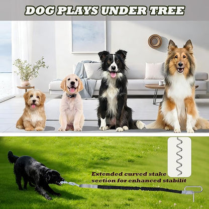 Dog Bungee Tug Toy with Steel Stake & 2 Chew Balls, 6.8ft Stretch Rope tug Toy - Tether Tug for Large/Medium/Small Dogs - Outdoor/Outside Dog Tug of War Toy (Lawn/Tree Use)