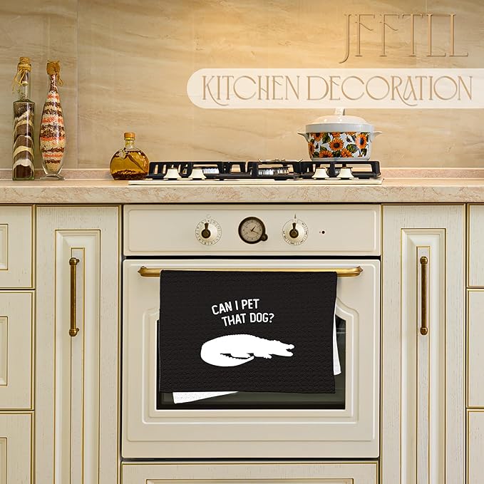Funny Alligator Kitchen Towels, Alligator Gifts, Animal Lover Gifts Dish Tea Towels for Kitchen Decor, Can I Pet That Dog Decorative Hand Towel for Bathroom, 16x24 Inch