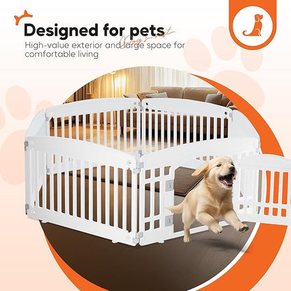 HealSmart 6 Panel Dog Playpen, 24” Exercise Puppy Playpen with Door, Safe, Secure, Folding & Portable Pet Playpen for Indoor & Outdoor Use, Suitable for Puppies and Small, White