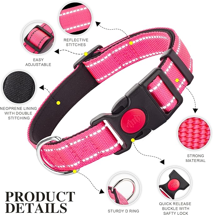2 Pack Reflective Dog Collars for Medium Large and Small Breed Dogs Male Female,Padded Soft Durable Nylon Neoprene Collar for Puppy Dogs Girl Boy with Quick Release Safety Buckle,Red Black,L