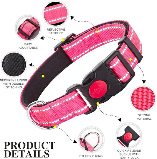 2 Pack Reflective Dog Collars for Medium Large and Small Breed Dogs Male Female,Padded Soft Durable Nylon Neoprene Collar for Puppy Dogs Girl Boy with Quick Release Safety Buckle,Red,Holly Green,XS