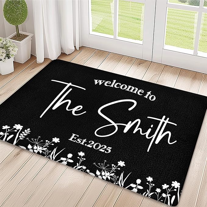 Custom Doormat with Family Name - Personalized Entryway Door Mat Front Door Mat for Outdoor Decor Entrance Mat Housewarming Gift with Anti-Slip Backing Design09