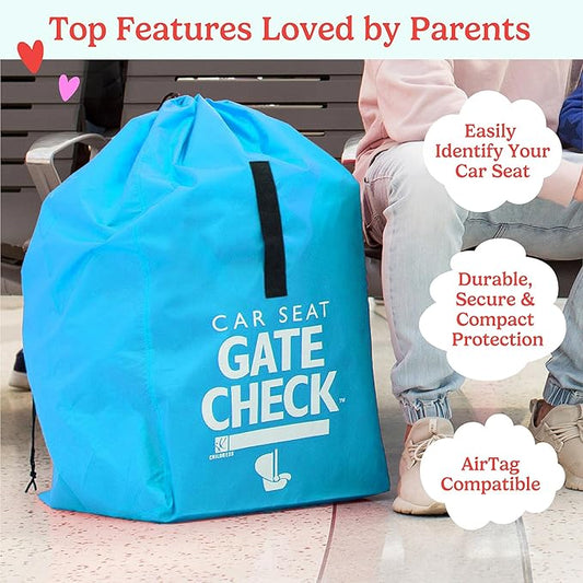 J.L. Childress Gate Check Travel Bag for Car Seats - Car Seat Travel Bag for Airplane, Includes AIRTAG Holder, Fits All Baby Carriers, Infant Carriers & Child Booster Seats - Neon Blue