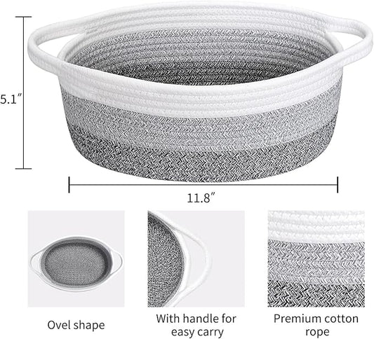ABenkle Small Basket with Handles - Decorative Durable Rope Woven Storage Bin Shelf Storage Organizer Cube, Easter Baby Gift Basket, 12"x8"x5"