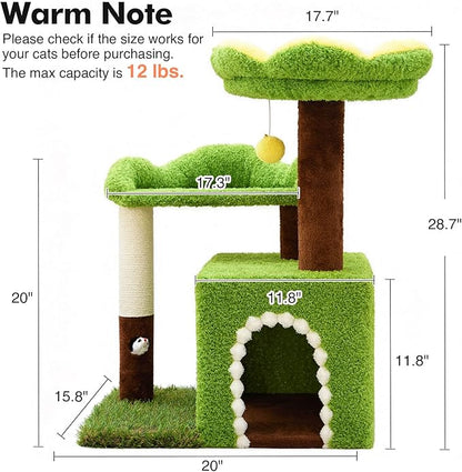 WOOCHPET Flower Cat Tree with Cat Condo for Indoor Cats, 29" Cat Tower with Sisal Scratching Post and Top Perch, 3-in-1 Multi-Level Cat Tower for Small Cats and Kittens