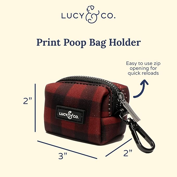 Lucy & Co. Holly Jolly Dog Poop Bag Holder - Cute Designer Pet Waste Bag Dispenser, One Size, Red Buffalo Plaid