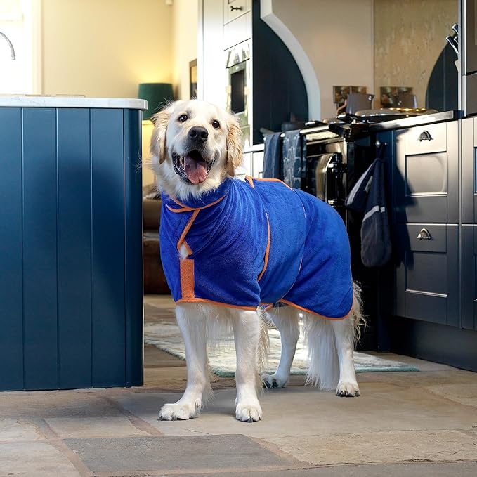 Lucky Pooch® Dog Robe - Luxurious Dog Bathrobe - Ultra Absorbent Dries Your Dogs in Minutes! Double-Layer, Super Soft Towel and Bath Robe All in One (XS, Royal Blue)