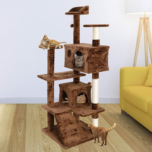 53 inches Heavy Duty Multi-Level Cat Tree Tower with Condo Furniture & Scratching Posts for Kittens Play Rest (Brown)