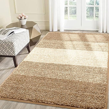 Smiry Dog Door Mat for Muddy Paws, Absorbs Moisture and Dirt, Low-Profile Entryway Mat with Non-Slip Backing, Entry Indoor Outdoor Doormat for Inside Floor (71x47 Inches, Camel, Striped)