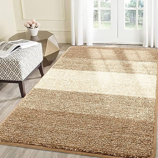Smiry Dog Door Mat for Muddy Paws, Absorbs Moisture and Dirt, Low-Profile Entryway Mat with Non-Slip Backing, Entry Indoor Outdoor Doormat for Inside Floor (71x47 Inches, Camel, Striped)