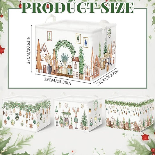 4 Pack Christmas Storage Bin Collapsible Large Christmas Storage Baskets for Gifts Xmas Tree Canvas Laundry Basket Foldable Box with Handle for Office Home Bedroom Clothes Toys Holiday Decor