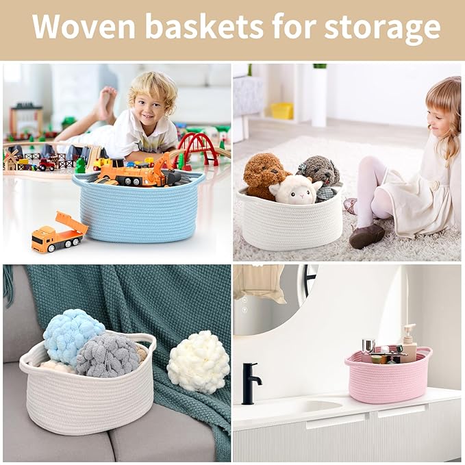 Baby Blue Cute Woven Storage Basket with Handle, Baskets for Gifts Empty, Gift Baskets for Valentines Day, Baby Shower, Burr, Raffle Fundraiser, Decorative Organizer Box for Baby Toy Pet