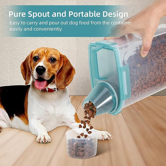 Airtight Small Cat Dog Pet Food Storage Containers BPA Free, with Large Pour Spout/1 Measuring Cup/ 4 Safety Locks and Double-layer Silicone Strip (Clear Blue x 2, 3L-2pack)