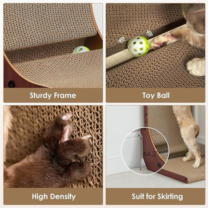 EHEYCIGA Cardboard Cat Scratcher for Indoor Kitten Cats, 19 Inch L Shaped Vertical Cat Scratching Board with Ball Cat Toy, Small Cat Scratcher Pad, Dark Brown