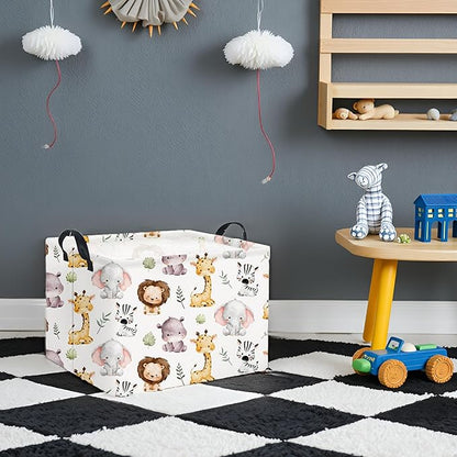 Rectangular Kids Storage Basket Baby Storage Basket with Handles for Home Kitchen Boys and Girls Cute Toy Storage Bin Organizer Shelf Book Room Decor(Lovely Animal)