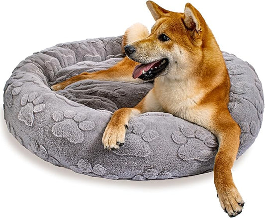 31 Inch Calming Dog Bed for Medium Dogs, Round Anti-Anxiety Warm Bed, Soft Cozy Anti-Slip Donut Washable Pet Bed, Fits up to 50 lbs Pets