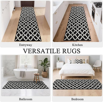 U'Artlines Runner Rug for Hallway 2×6feet Non Slip Kitchen Floor Carpet Runners Black and White Geometric Pattern Machine Washable Area Rug for Entryway Bathroom