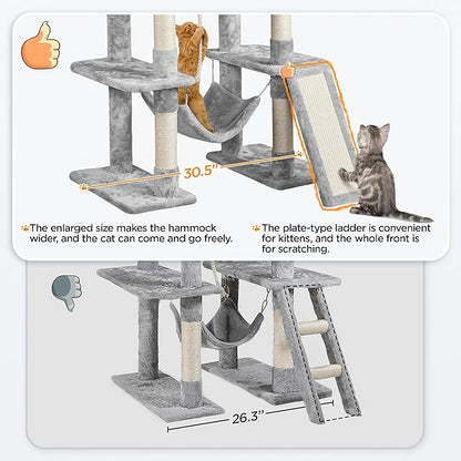 Topeakmart 63in Cat Tree, Large Cat Tower Furniture with Cat Condo, Padded Platform & Sisal-Covered Scratching Post, Stable Cat Tower Pet Play House