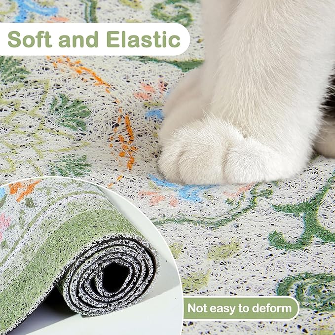 Glittme Cat Litter Mat with Non-Slip Bottom Litter Box Mat 24"X15" Litter Trapping Mat Easy to Clean Washable Cat Food Mat for Kitty,S