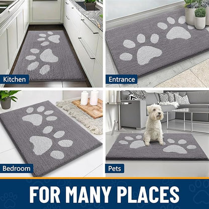 Smiry Dog Door Mat for Muddy Paws, Absorbs Moisture and Dirt, Low-Profile Entryway Mat with Non-Slip Backing, Entry Indoor Outdoor Doormat for Inside Floor (70x24 Inches, Light Grey, Paw)