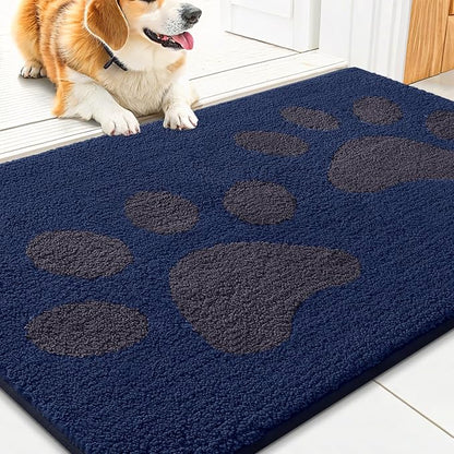 Smiry Dog Door Mat for Muddy Paws, Absorbs Moisture and Dirt, Low-Profile Entryway Mat with Non-Slip Backing, Entry Indoor Outdoor Doormat for Inside Floor (36x24 Inches, Navy Blue, Paw)