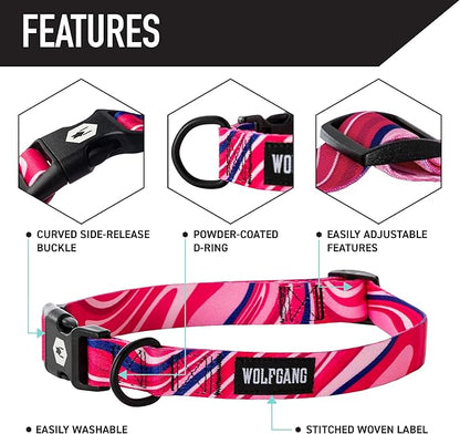 Wolfgang Heavy Duty, Adjustable Dog Collar with Quick Release Nylon Buckle for Walking & Training, MarbleSwirl Print, Large