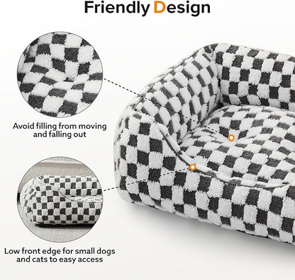 JOEJOY Dog Beds for Small Dogs -Cute Cat Beds for Indoor Cats Calming Pet Beds, Rectangle Orthopedic Cuddle Puppy Bed with Jacquard Shaggy Plush & Anti Slip Bottom, 20x19x6inches, Grey