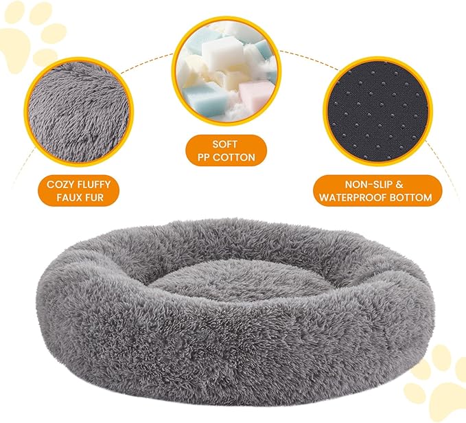 Calming Dog Bed Anti-Anxiety Donut Dog Beds for Small Medium Large Dogs,Washable Plush Fluffy Indoor Cat Kitten Round Cuddler Cushion 45"