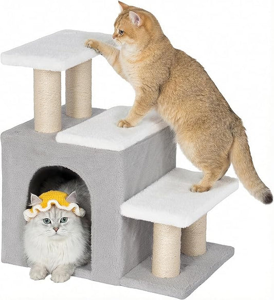 3-in-1 Cat Stairs for High Bed Couch, Multifunctional, Dog Steps for Small Doggie Pet Rabbits, Beige, Medium