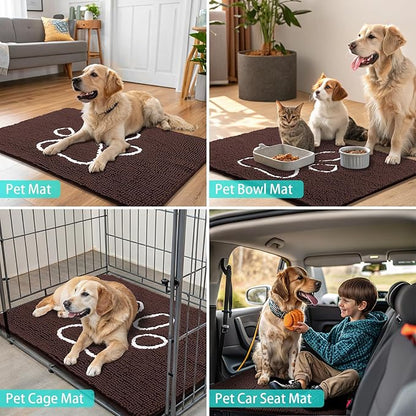 Smiry 2 Piece Dog Door Mat for Muddy Paws, Absorbent Dirt Trapper Non Slip Quick Dry Washable Chenille Mat for Mud Dogs, Entry Rug for Indoor and Outdoor (30x20 Inches, Brown)