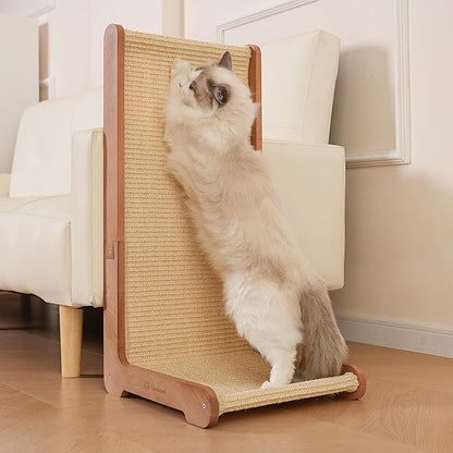 Sisal Cat Scratcher for Indoor Cats, Beechwood Base, Natural Sisal Woven Scratch Pad, Durable Scratching Post, Furniture Protector (L1)