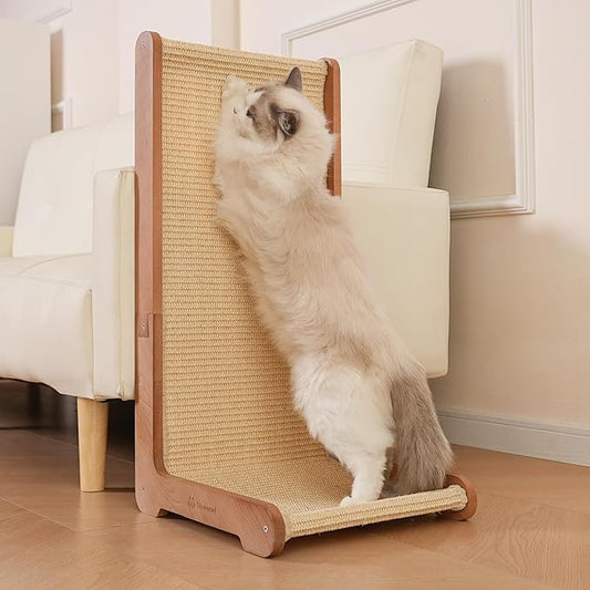 Sisal Cat Scratcher for Indoor Cats, Beechwood Base, Natural Sisal Woven Scratch Pad, Durable Scratching Post, Furniture Protector (L1)