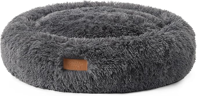 Town & Country Luxe CuddleTown Fuzzy Solid Donut Pet Bed, Soft, Cozy & Calming, Non-Slip Bottom, 100% Machine Washable, Dark Grey, XS 19"x19"x7" Round