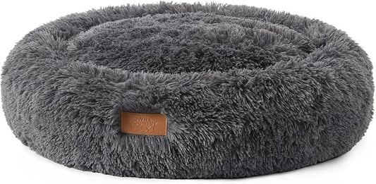 Town & Country Luxe CuddleTown Fuzzy Solid Donut Pet Bed, Soft, Cozy & Calming, Non-Slip Bottom, 100% Machine Washable, Dark Grey, XS 19"x19"x7" Round