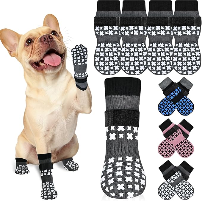 Non-Slip Dog Socks for Hardwood Floors Anti Slip Double-Sided Grippy Socks for Senior Dogs to Prevent Licking Paws, Scratching & Hot Pavement Premium Dog Paw Protector with Grippers Grey M