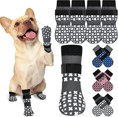 Non-Slip Dog Socks for Hardwood Floors Anti Slip Double-Sided Grippy Socks for Senior Dogs to Prevent Licking Paws, Scratching & Hot Pavement Premium Dog Paw Protector with Grippers Grey M