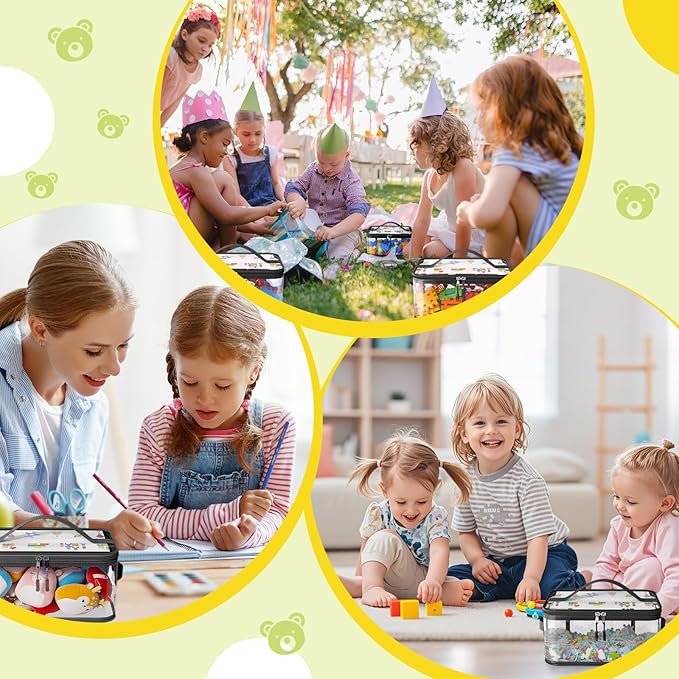 8 Packs Large Toy Storage Bags with Labels, Reusable Clear PVC Board Game Storage, Travel Waterproof Toy Organizer Bags with Name Tag and Manual Pocket for Building Blocks, Puzzle, Kids Books