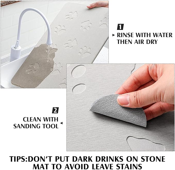 Valentine Dog Gift Stone Mat for Dog Bowl Diatomaceous Earth Absorbent Non Slip Cat Puppy Mat for Food and Water Quick Drying Easy to Clean Placemat for Bowl Dish(Light Gray,16 x 12 Inch)