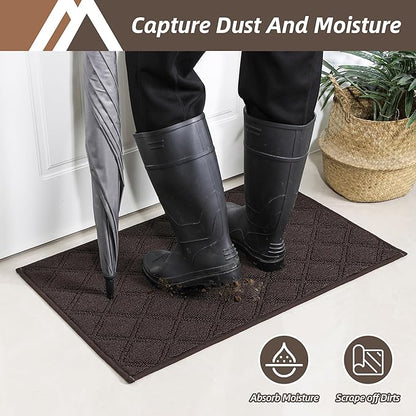 COSY HOMEER Door Mat Indoor Entrance, Non-Slip Absorbent Doormat for Front Door, Low-Profile Entryway Mat for Dirty Paws, Washable Dirt Trapper Mats (20"x32",Brown)