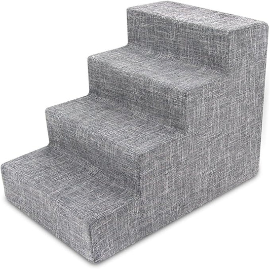 Best Pet Supplies Dog Stairs & Steps - Foam Steps for Small Dogs & Cats, Non-Slip Indoor Balanced Pet Step Support, Dog Ramp, No Assembly, Ash Gray Linen, 4-Step (18-inch Height)