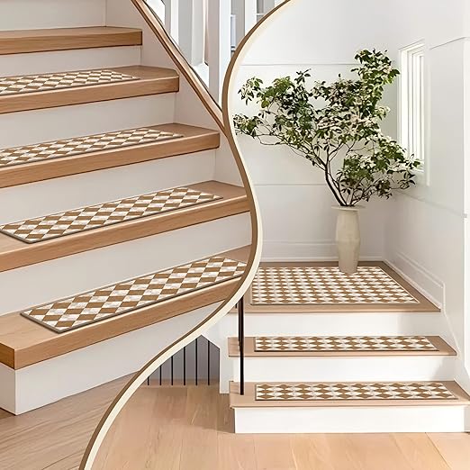 Non-Slip Carpet Stair Treads 1PCS, 30"x30" Peel and Stick Stair Runner for Wooden Steps Indoor, Washable Reusable Adhesive Backing, Pet-Friendly Safety Mats for Kids, Elders, Dogs