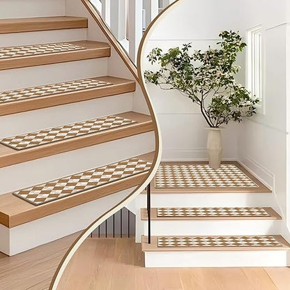 Non-Slip Carpet Stair Treads 7PCS, 8"x30" Peel and Stick Stair Runner for Wooden Steps Indoor, Washable Reusable Adhesive Backing, Pet-Friendly Safety Mats for Kids, Elders, Dogs