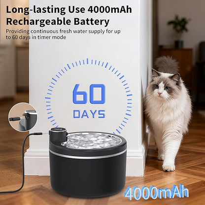 Cat Water Fountain Cordless, 108oz/3L Pet Fountains for Cats Indoor with Stainless Steel Tray, Battery Operated Cat Drinking Fountain with Motion Sensor, Ultra Quiet Pump