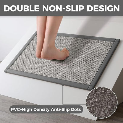 Kitchen Runner Rugs Non Slip Washable Anti Fatigue, Super Absorbent 0.4" Thick Cushioned Long Kitchen Mats for Floor, Jute-Look Sink Floor Mat Laundry Standing Mat, Easy Clean, Gray 17"x59"