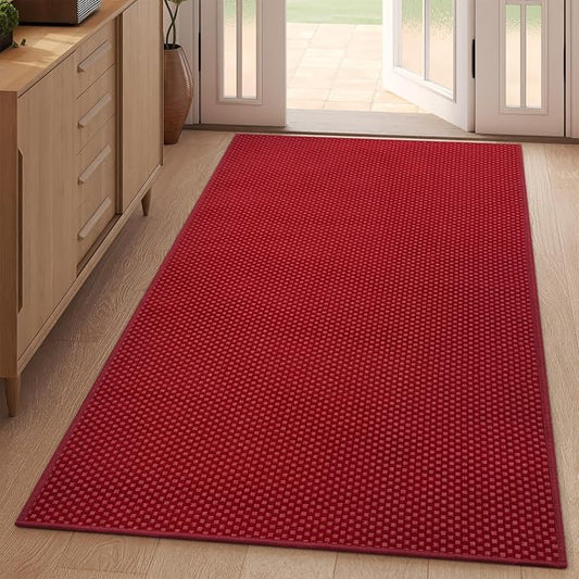 3x5 ft Area Rug Entryway Runner Rug Non Slip Washable, Boho Woven Kitchen Runner Rugs Door Mat Entry Rugs Carpet for Indoor Foyer Backdoor Hallway Floor Bedroom Living Room, Red